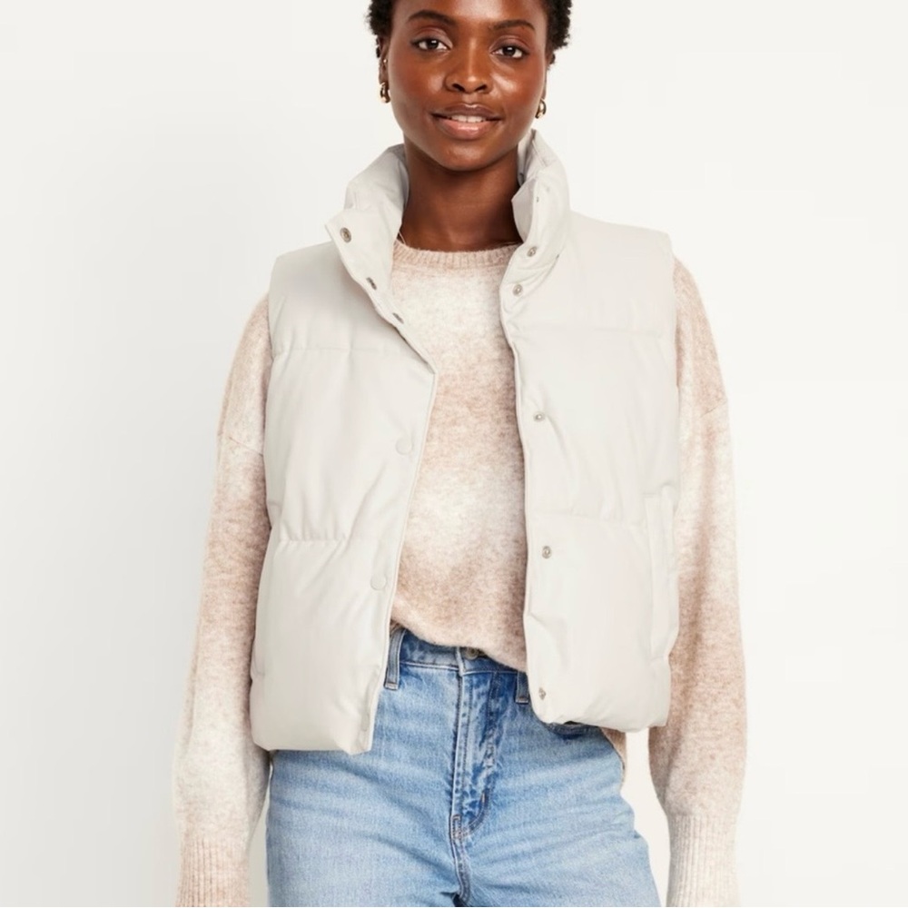 Old Navy Off White Leather Puffer Vest